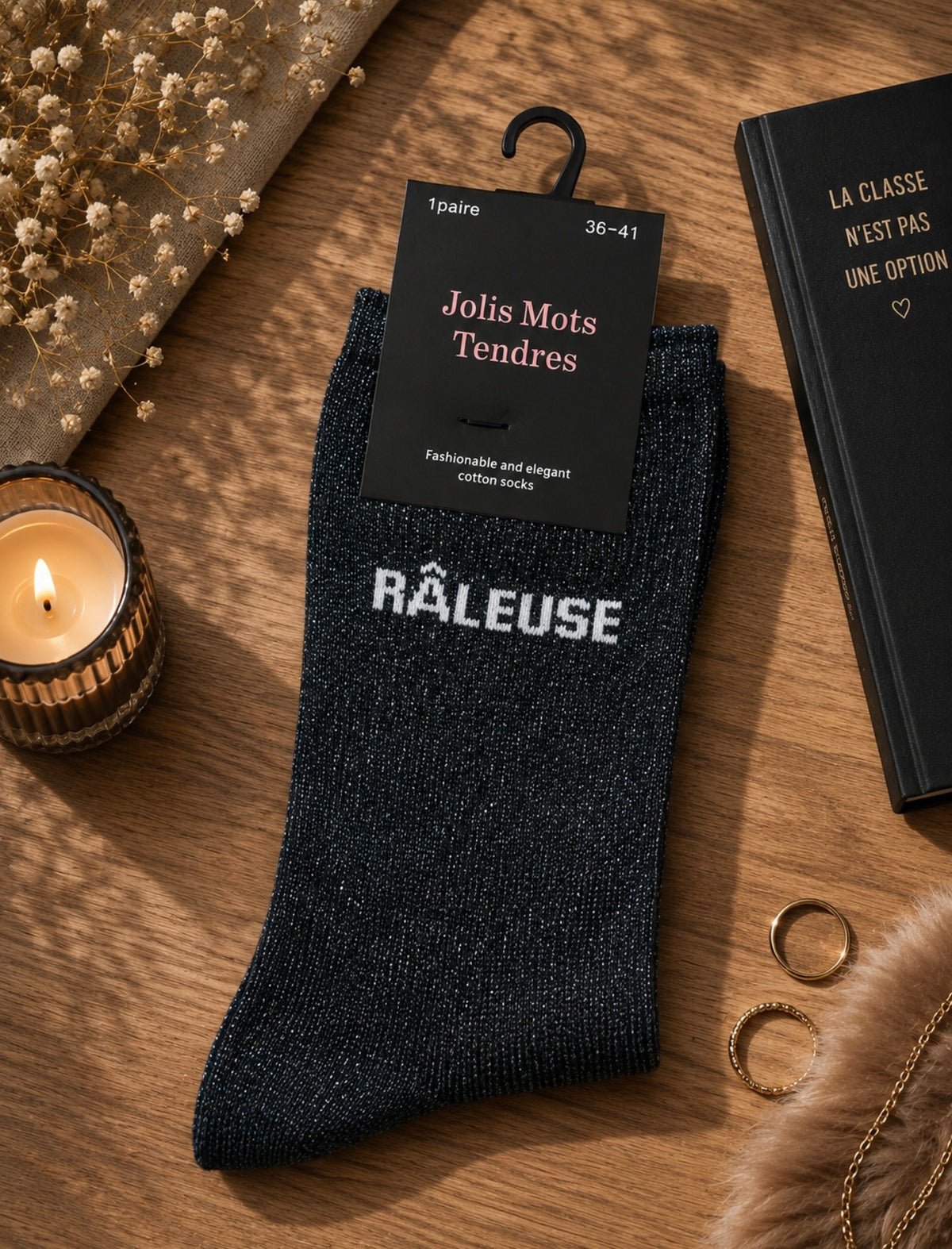 Chaussettes paillettes - Râleuse noir